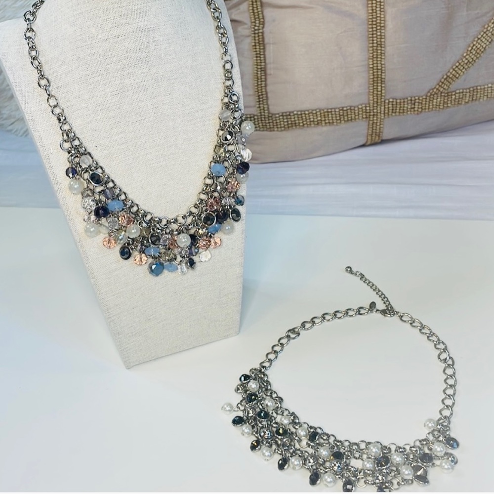 (2) Cascade beaded Bib Statement Necklaces! Perfect for the holidays!! Stunning!